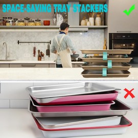 Runspich Baking Sheet Stacking Clips - 2024 New Reusable, Space-Saving Tray Dividers & Accessories for Cookie Sheets, Freeze Dryer Trays, Sheet Pans (Blue, 12pcs)