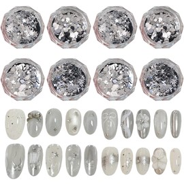 Nail Hologram 8 Case Star Heart Round Sequins Ultra Thin Gel Nails Glitter Glitter Glitter Silver Pentagram Heart Shape Glitter Hologram Resin Sealed Parts Face Body Makeup Nail Art Decor Parts