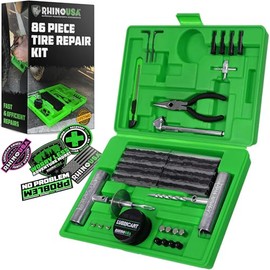 Rhino USA Kit Antipinchazos Carro (86 Piezas) – Repara Pinchazos Coche y Llantas Desinfladas Fácilmente – Kit Anti Ponchadura Neumaticos con Herramientas para Auto, Moto, ATV, Remolque, Casa Rodante