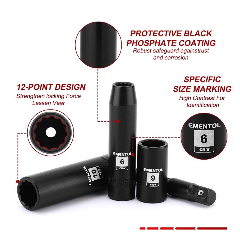 EMENTOL 1/4" Drive Impact Socket Set, 29 Pieces Deep &
