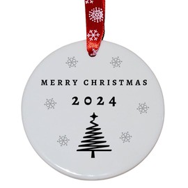 Second Ave Merry Christmas Year Tree White Ceramic Hanging Circle Christmas Xmas Tree Decoration Bauble