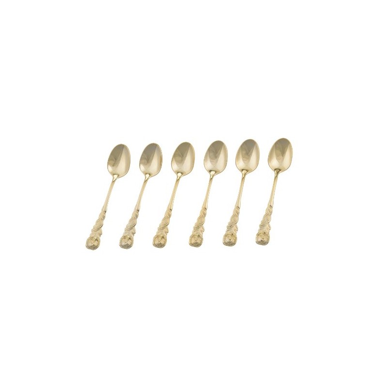 GRAEWE Espresso Spoons Gold Plated with Rose Design 6 Pieces