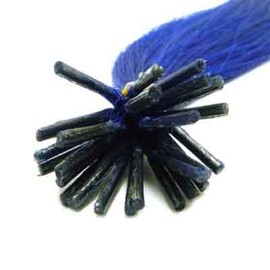 25 Strands Straight Micro Ring Links Locks Beads Keratin Stick I Tip Human Hair Extensions Blue Color