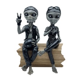John Bernard & Company Alien Invasion Biker Babe & Biker Dude Ledge Loungers “Peace & Quiet” 10 INCH H Funny Home or Garden Alien Statues Biker Figurine Set (Alien Gray)