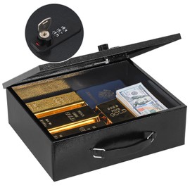 KYODOLED Fireproof Lock Box for Documents, Dual Combination and Key Lock Security with Carrying Handle, Metal Strong Safe Box to Keep Personal Items, Documents, Exterior 13.2''x 11''x4.13'', Black