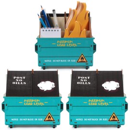 Chuangdi 3 Set Dumpster Fire Desk Caddy Desk Dumpster Pencil Holder with 150 Flame Note Cards Office Cute Desk Accessories Decor Desk Toys for Pens Pencils Gift Not assembled(Blue)