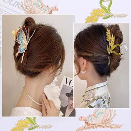 6 Pinzas Pelo Mujer de Metal, Pinza para Cabello, Clips de Garra Grande Elegantes Pinza Pelo para Mujer, Pinzas para Cabello Largas, Pasadores con Flores, Antideslizante, Pinzas para Cabello Grueso