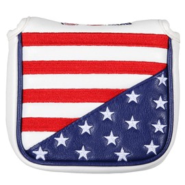 Golf Mallet Putter Cover Headcover Strip& Star Embroidery PU Leather Magnet Closure (USA Flag Design)