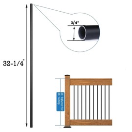 HZIU 61 Pack Deck Balusters 32.25" x 3/4" Round Staircase Baluster, Diameter 3/4" Metal Deck Spindle and Stairs Railing,Hollow Round Black Deck Balusters for Deck Railing Porch