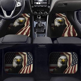 Tomeusey Car Floor Liners All Weather, Floor Mats for Cars with Non-Slip Backing, USA Flag Eagle Print Front Rear Floor Carpet 4 Pcs Car Accessories for SUV & Trucks