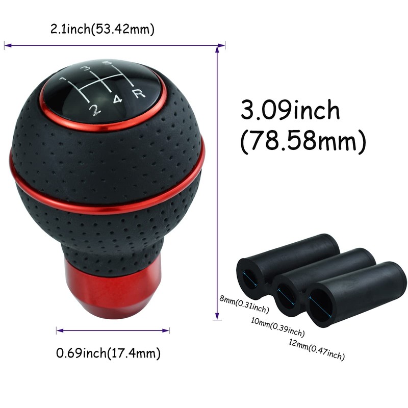 Temzzer Red Shifter Gear Knob 5 Speed Leather Ball Shift