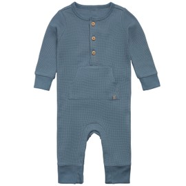 Modern Moments by Gerber Baby Boys' Mini Waffle Romper, Medium Blue, 24 Months