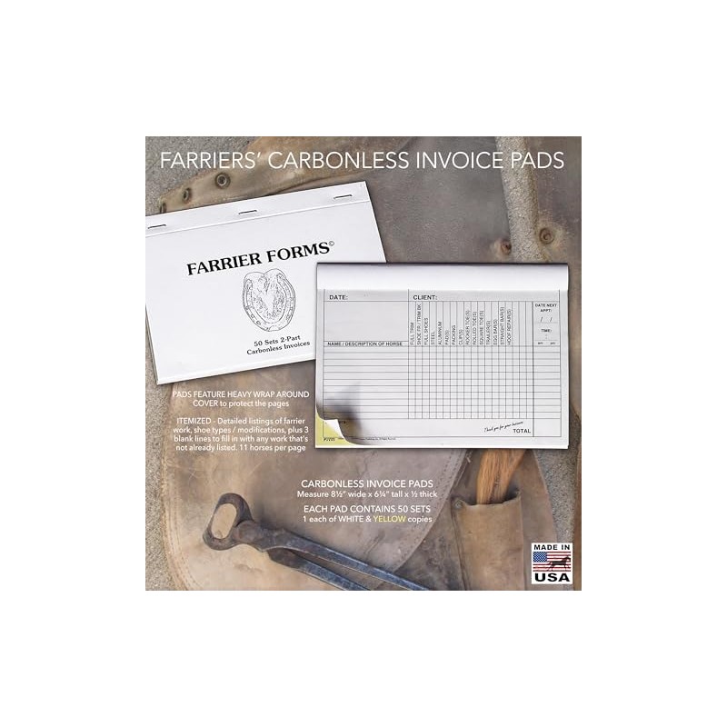 HoofPrints Farrier Forms Two-Part Carbonless Invoice Pad - 50 Sets