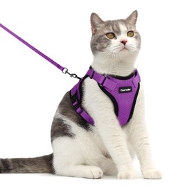 Dooradar Cat Harness and Leash Set, Escape Proof Safe Adjustable Kitten Vest Harnesses for Walking, Easy Control Soft Breathable Mesh Jacket with Reflective Strips for Cats, Purple, M