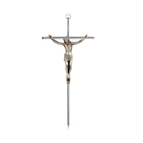 SmartChoice Crucifix - Solid Brass-Antique Silver Polished Wall Cross -10" - Packed in Gift Box - Decorative Crosses - Made in USA (Antique Silver)
