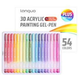 languo Acrylic Gel Pens for Coloring, 54 Colors Set 3D Acrylic Paint Pens with 1mm Bullet Tip for Adult Coloring, Gel Pens for Black Paper, Rock, Glass, Fabric, DIY and Art Crafts Supplies