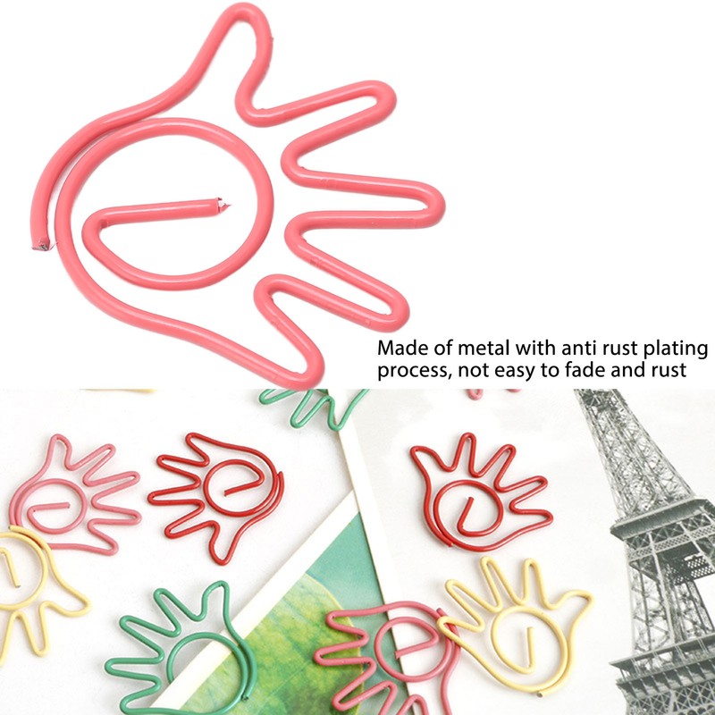 100Pcs Paper Clip Metal Hand Shaped Design Rustproof Paperclip Decoration
