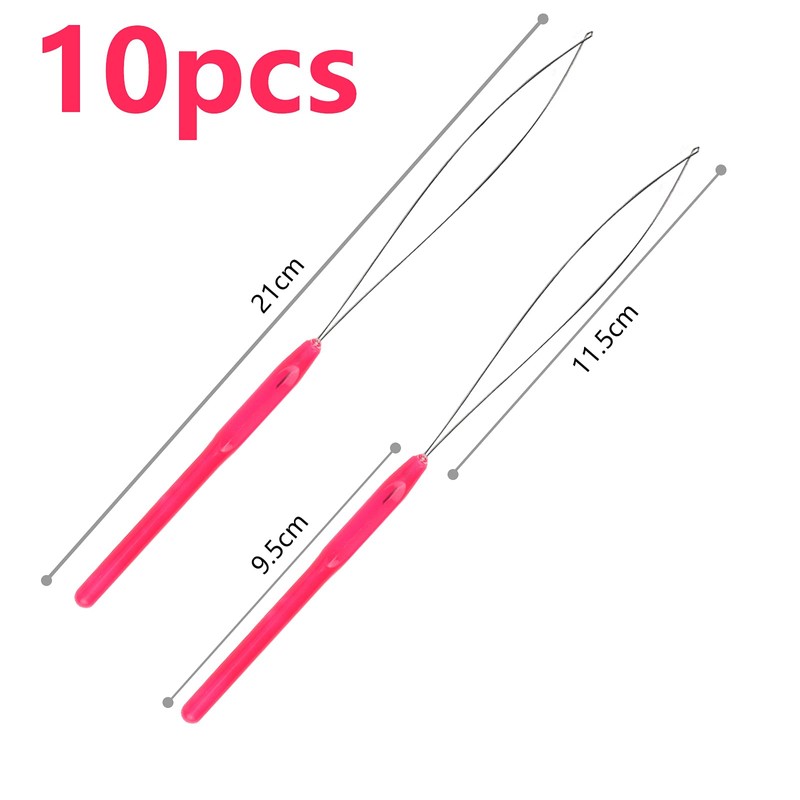 SAVITA 10pcs Hair Extension Loop Needle Threader Pulling Hook Bead