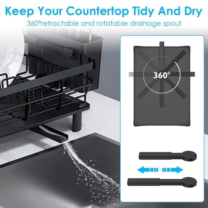 AIDERLY Stainless Steel Kitchen Dish Drying Rack w/ Utensil Holder