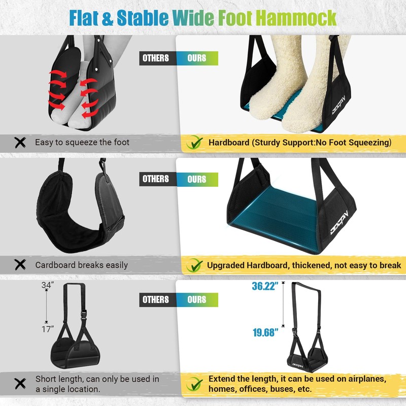 2-Pack Foot Hammock for Plane Travel, No Collapse Thickened Bamboo