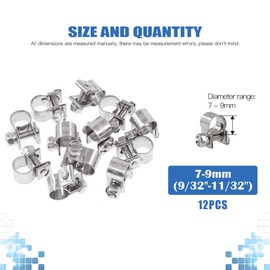 Glarks 12Pack 7-9mm Stainless Steel Mini Fuel Injection Hose Clamps Adjustable Pipe Hose Clip Tube Clamps Set (9/32''-11/32'' Dia)