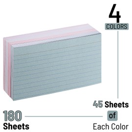 Mr. Pen Lined Index Cards - 3x5, 180 Cards, Assorted Colors, Flashcards for Studying