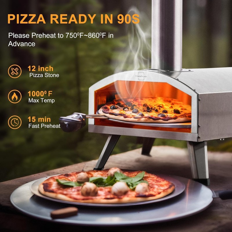 12” Portable Wood Fired Pizza Oven - Stainless Steel Pellet