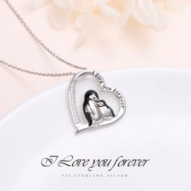 JZMSJF S925 Sterling Silver Mother Daughter Necklace Forever Love Penguin/Giraffe/Elephant/Cardinal Animal Pendant Jewelry for Women Christmas Birthday Gifts