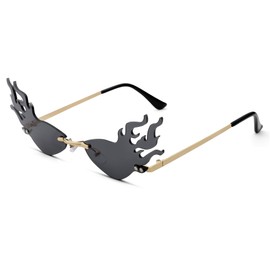 Bouryo Fire Flame Sunglasses for Women Men Rimless Party Sun Glasses Fire Shaped Eyeglasses 2 Pack
