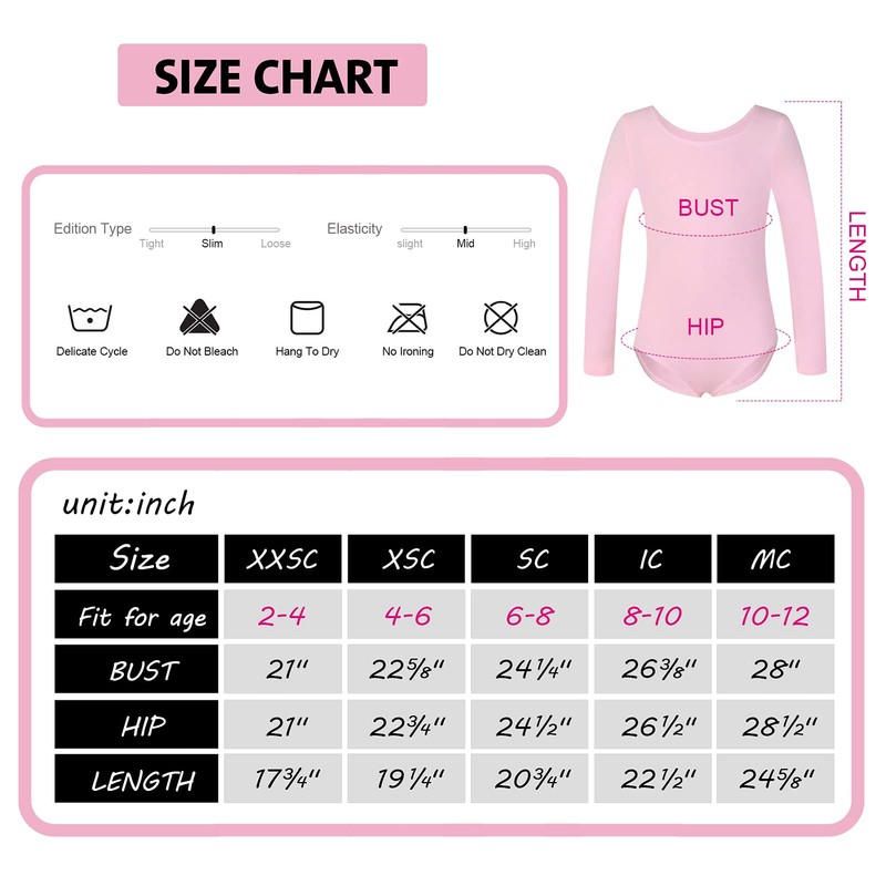 Girls Long Sleeve Team Basic Leotards For Kids, Cerulean, 4-6