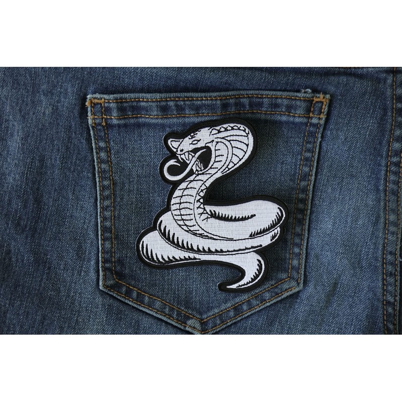 Cobra White Patch - 3.5x4 inch. Embroidered Iron on Patch