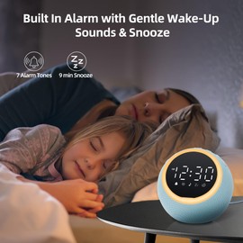 Mee 2ou Smart Digital Alarm Clock with White Noise, 25 Sounds, Night Light, Snooze, Sleep Timer, Adjustable Volume & Brightness – Mains Powered Bedside Alarm Clock for Kids, Girls, Adults, Bedroom Use