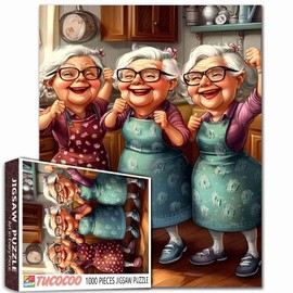 Old Friends Dating 1000 Piece Jigsaw Puzzles for Adults Happy Woman Wearing Apron Painting Jigsaw Puzzle Cooking Dinner 1000 Pieces Puzzles Game Modern Home Wall Decor DIY Craft Puzzle Art(Colorful)
