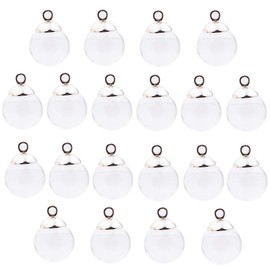 20pcs 14mm Mini Empty clear glass globe 3.5mm mouth wish glass ball bottles diy pendant charms, 8mm cap include (silver color cap)