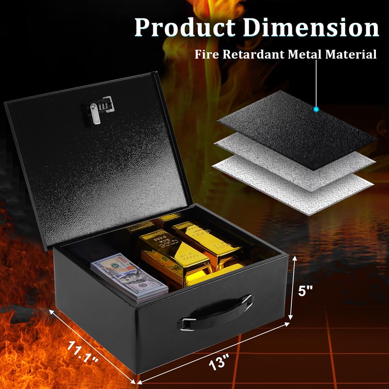 Dalmbox Portable Metal Safe Box with Dual Combination and Key