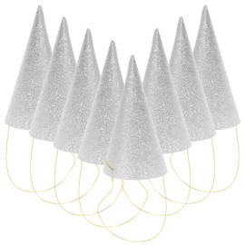 Kisangel 12Pcs Silver Glitter Birthday Cone Hats for Boy Girl and Adults Elegant Crowns for Parties Showers and Graduations with Ribbons for Secure Fit