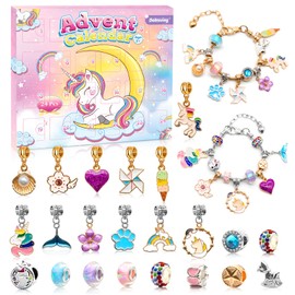 Doksving Advent Calendar 2024 Girls, 24 Days Christmas Countdown Calendar with 2pcs DIY Charm Bracelets Kits, DIY Theme DIY Creative Bracelet for Kids, Women