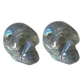 Ladeukoi 2Pcs Natural Stone Human Skull Statue, Hand Carved Healing Crystal Skull Head Bone Figurine Decoration Skeleton, 1"(25mm), White Moonstone