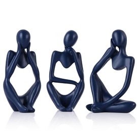 QIANLING 3 Piece Abstract Thinker Statue and Sculptures, The Thinker Figurine Ornaments, Minimalist Art Bookshelf Coffee Table Home Office Desk Tabletop Living Room Decor Figurine (Blue)