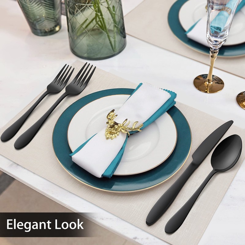 LIANYU 36-Piece Black Flatware Set with Steak Knives, Stainless Steel