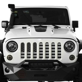 Hooke Road Wrangler Grill Insert US Flag Front Mesh Grille Screen Bug Deflector for 2007-2018 Jeep Wrangler JK & Wrangler Unlimited (Black&White Old Glory)