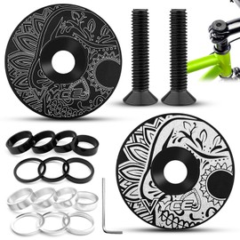 GZLFH Pack of 2 Ahead Cap, MTB Headset Cap with 2 Spacer and 1 Hex Key MTB Top Cap for 1 1/8 Inch Road Bike, Cyclocrosser (Black and White)