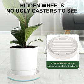 Dcpes 9.8Inch Plant Caddy with Hidden Wheels, Rolling Plants Stand with Wheel, 4 Invisible Casters, Indoor Plant Saucers on Wheels, Heavy Duty Wheeled Plant Dolly, Planter Roller Base, Beige, 2Pack