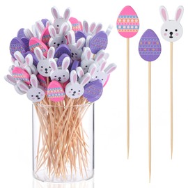 JtmyAota JtmyAota 100 Pack Easter Toothpicks for Appetizers, 4.7 Inch Natural Bamboo Cocktail Picks for Cake Dessert Food Fruit Easter Party Decorations