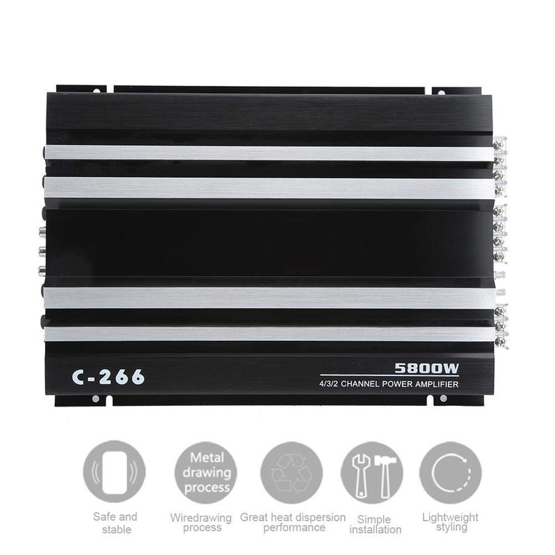 Qiilu 5800W 12V High-Power Car Amplifier, Hi-Fi Portable Audio Stereo