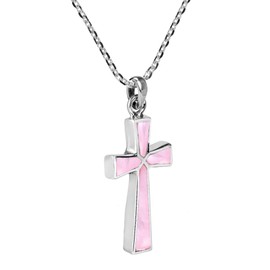 AeraVida Spiritual Minimalist Christian Cross Pink Mother of Pearl .925 Sterling Silver Pendant Necklace | Religous Necklace Jewelry for Women | Jewelry Gift