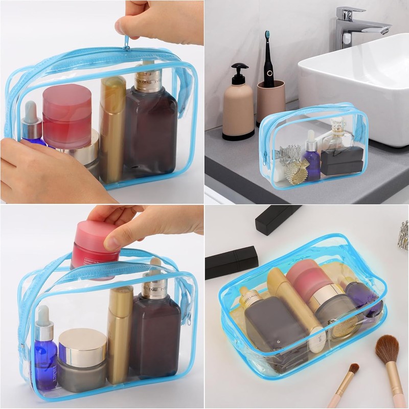 Bolsas de cosméticos transparentes azules (Paquete de 20) - Prácticas