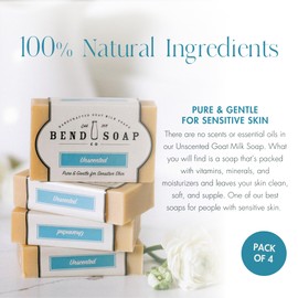 Bend Soap Company All Natural Handmade Goat Milk Soap for Dry Skin Relief, Unscented, 18 Oz, Pack of 4