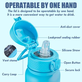 OLDLEY 20 Oz Insulated Stainless Steel Water Bottle For Kids, With Straws Leak-proof, Kids Water Bottles For School Boys Girls,Dinosaur