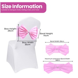 WedDecor Pink Elastic Chair Covers Sashes with Buckle Bows, Stretch Chair Cover Band with Buckle Slider, Spandex Chair Sashes for Wedding Parties, Receptions, Banquets, Chair Decoration - 1pc